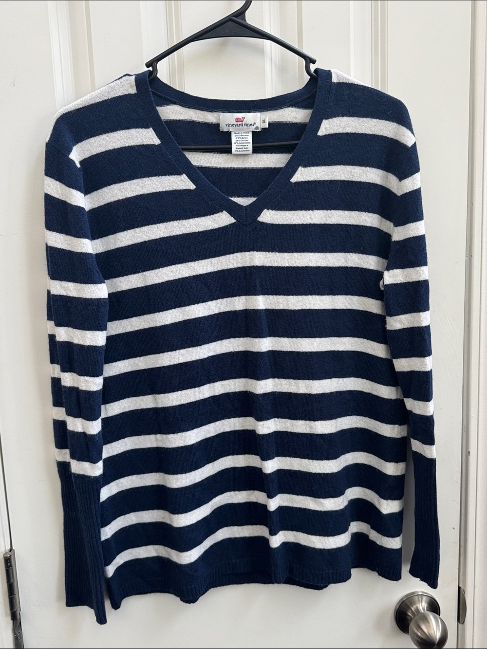 Vineyard Vines Navy and White Striped V-Neck Sweater